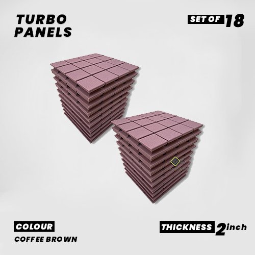 Turbo Panels - Set of 18 | 1 Sqft, 2" Thick | 50 Density Studio Noise Reduction, Echo Absorption | Premium Grade | 3D Structure with Grooves | COFFEE BROWN