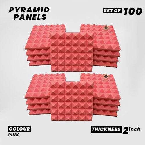 Pyramid Panels - Set of 100 | 1 Sqft, 2" Thick | 50 Density Studio Noise Reduction, Echo Absorption | Premium Grade | 3D Structure | PINK