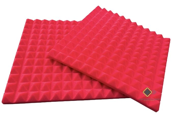 Pyramid Panels - Set of 6 | 1 Sqft, 1" Thick | 50 Density Studio Noise Reduction, Echo Absorption | Premium Grade | 3D Structure | RED