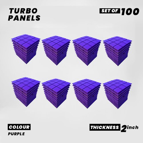 Turbo Panels - Set of 100 | 1 Sqft, 2" Thick | 50 Density Studio Noise Reduction, Echo Absorption | Premium Grade | 3D Structure with Grooves | PURPLE