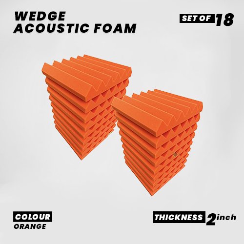 Wedge Panels - Set of 18 | 1 Sqft, 2" Thick | 50 Density Studio Noise Reduction, Echo Absorption | Premium Grade | 3D Structure | ORANGE