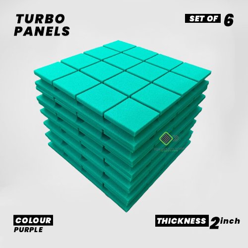 Turbo Panels - Set of 6 | 1 Sqft, 2" Thick | 50 Density Studio Noise Reduction, Echo Absorption | Premium Grade | 3D Structure with Grooves | GREEN