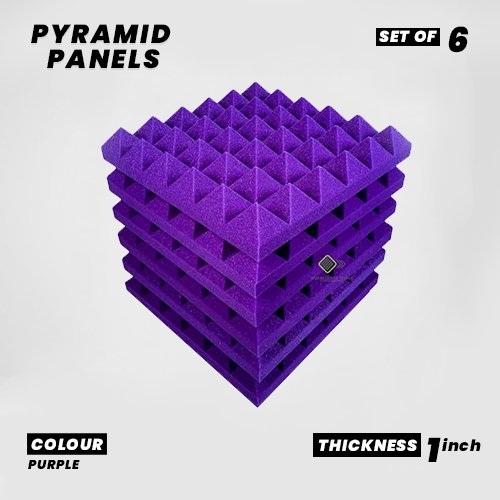 Pyramid Panels - Set of 6 | 1 Sqft, 2" Thick | 50 Density Studio Noise Reduction, Echo Absorption | Premium Grade | 3D Structure | PURPLE