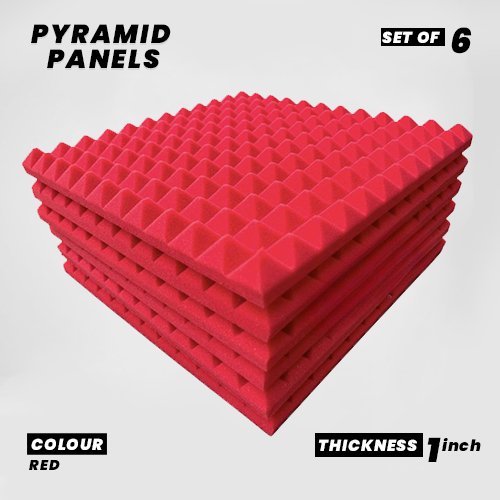 Pyramid Panels - Set of 6 | 1 Sqft, 1" Thick | 50 Density Studio Noise Reduction, Echo Absorption | Premium Grade | 3D Structure | RED