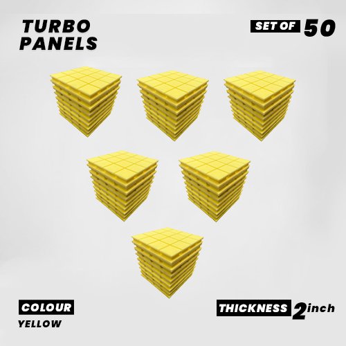 Turbo Panels - Set of 50 | 1 Sqft, 2" Thick | 50 Density Studio Noise Reduction, Echo Absorption | Premium Grade | 3D Structure with Grooves | YELLOW