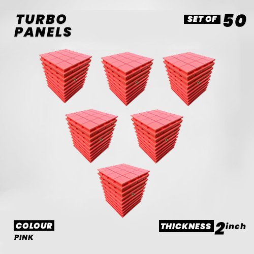 Turbo Panels - Set of 50 | 1 Sqft, 2" Thick | 50 Density Studio Noise Reduction, Echo Absorption | Premium Grade | 3D Structure with Grooves | PINK