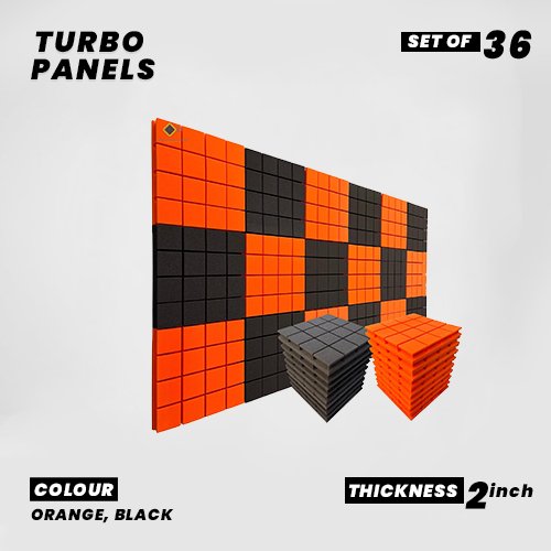 Turbo Panels - Set of 36 | 1 Sqft, 2" Thick | 50 Density Studio Noise Reduction, Echo Absorption | Premium Grade | 3D Structure with Grooves | 18 ORANGE 18 BLACK