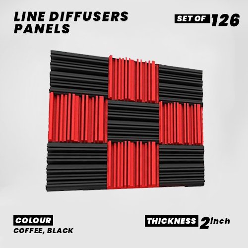 Line Diffusers Panels - Set of 126 | 1 Sqft, 2" Thick | 50 Density | Premium Grade | 3D Structure Broadband Sound Absorber - Periodic Groove Structure | 63 RED, 63 BLACK