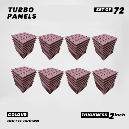 Turbo Panels - Set of 72 | 1 Sqft, 2" Thick | 50 Density Studio Noise Reduction, Echo Absorption | Premium Grade | 3D Structure with Grooves | COFFEE BROWN