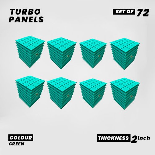 Turbo Panels - Set of 72 | 1 Sqft, 2" Thick | 50 Density Studio Noise Reduction, Echo Absorption | Premium Grade | 3D Structure with Grooves | GREEN