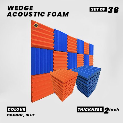 Wedge Panels - Set of 36 | 1 Sqft, 1" Thick | 50 Density Studio Noise Reduction, Echo Absorption | Premium Grade | 3D Structure | 18 ORANGE 18 BLUE