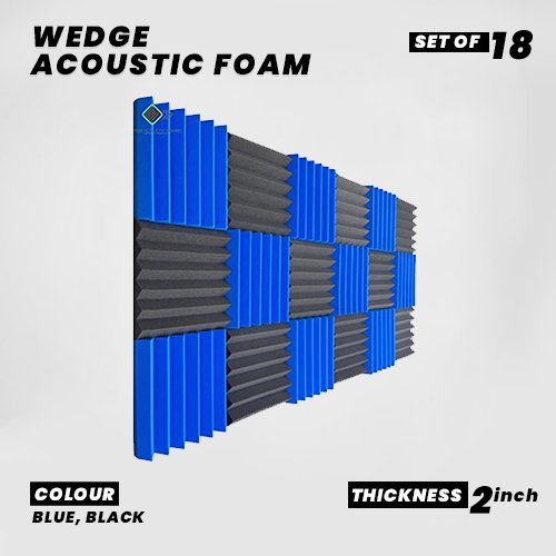 Wedge Panels - Set of 18 | 1 Sqft, 2" Thick | 50 Density Studio Noise Reduction, Echo Absorption | Premium Grade | 3D Structure | 9 BLUE, 9 BLACK