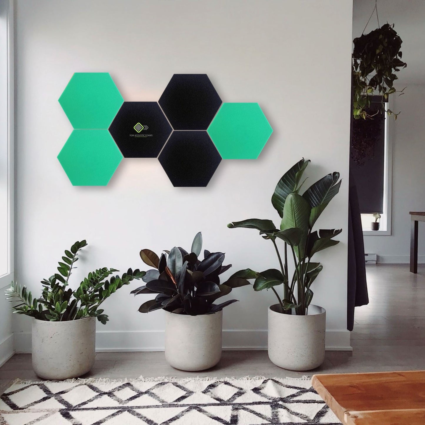 Hexagon Panels - Set of 6 | GREEN, BLACK | 1 Sqft, 1" Thick | 50 Density Studio Noise Reduction, Echo Absorption | Premium Grade