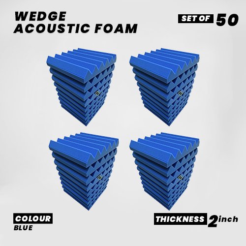 Wedge Panels - Set of 50 | 1 Sqft, 2" Thick | 50 Density Studio Noise Reduction, Echo Absorption | Premium Grade | 3D Structure | BLUE