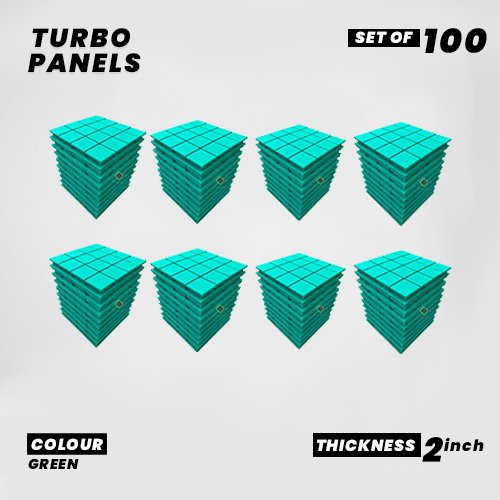 Turbo Panels - Set of 100 | 1 Sqft, 2" Thick | 50 Density Studio Noise Reduction, Echo Absorption | Premium Grade | 3D Structure with Grooves | GREEN