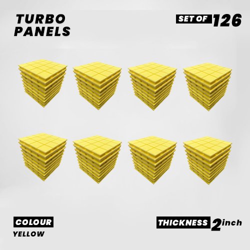 Turbo Panels - Set of 126 | 1 Sqft, 2" Thick | 50 Density Studio Noise Reduction, Echo Absorption | Premium Grade | 3D Structure with Grooves | YELLOW