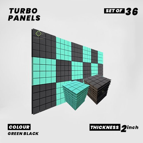 Turbo Panels - Set of 36 | 1 Sqft, 2" Thick | 50 Density Studio Noise Reduction, Echo Absorption | Premium Grade | 3D Structure with Grooves | 18 GREEN 18 BLACK