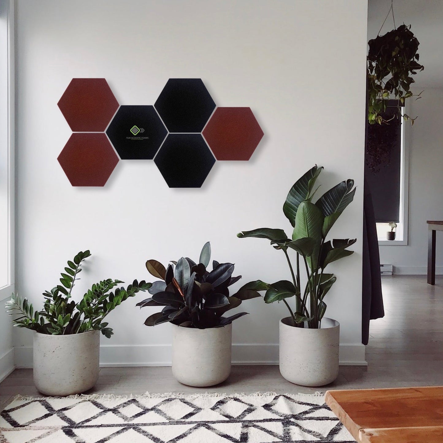 Hexagon Panels - Set of 6 | COFFEE, BLACK | 1 Sqft, 1" Thick | 50 Density Studio Noise Reduction, Echo Absorption | Premium Grade