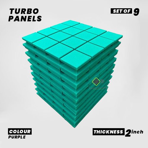 Turbo Panels - Set of 9 | 1 Sqft, 2" Thick | 50 Density Studio Noise Reduction, Echo Absorption | Premium Grade | 3D Structure with Grooves | GREEN