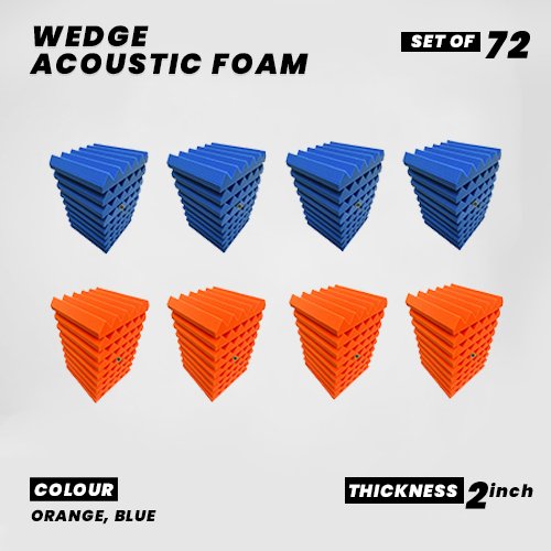 Wedge Panels - Set of 72 | 1 Sqft, 1" Thick | 50 Density Studio Noise Reduction, Echo Absorption | Premium Grade | 3D Structure | 36 ORANGE, 36 BLUE