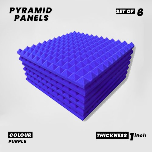 Pyramid Panels - Set of 6 | 1 Sqft, 1" Thick | 50 Density Studio Noise Reduction, Echo Absorption | Premium Grade | 3D Structure | PURPLE