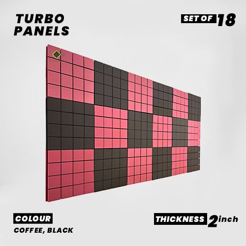 Turbo Panels - Set of 18 | 1 Sqft, 2" Thick | 50 Density Studio Noise Reduction, Echo Absorption | Premium Grade | 3D Structure with Grooves | 9 COFFEE, 9 BLACK