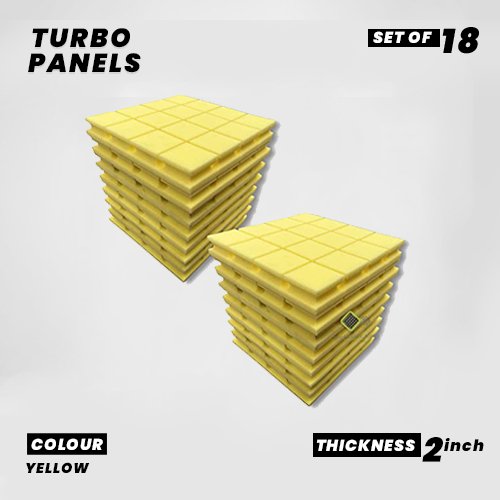 Turbo Panels - Set of 18 | 1 Sqft, 2" Thick | 50 Density Studio Noise Reduction, Echo Absorption | Premium Grade | 3D Structure with Grooves | YELLOW