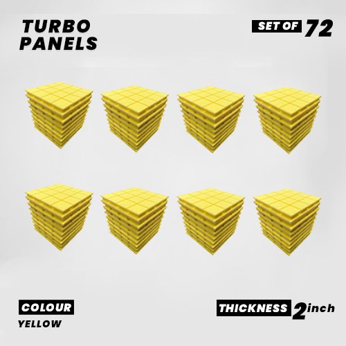 Turbo Panels - Set of 72 | 1 Sqft, 2" Thick | 50 Density Studio Noise Reduction, Echo Absorption | Premium Grade | 3D Structure with Grooves | YELLOW