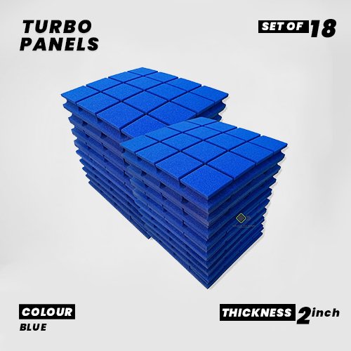 Turbo Panels - Set of 18 | 1 Sqft, 2" Thick | 50 Density Studio Noise Reduction, Echo Absorption | Premium Grade | 3D Structure with Grooves | BLUE