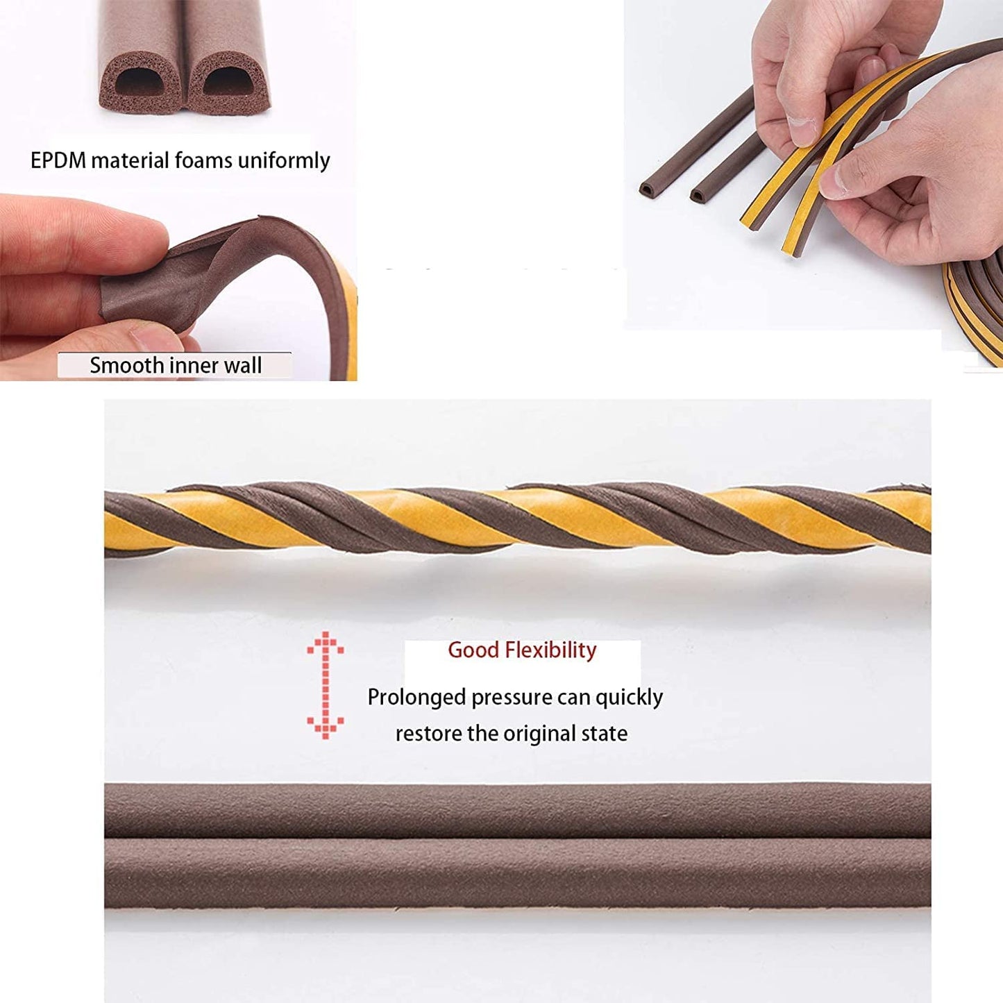 D-Type Vacuum Door & Window Weather DIY Seal Strip - 18 Feet | Brown | Superior Soundproofing - Self Adhesive