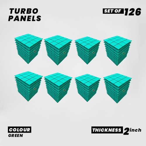 Turbo Panels - Set of 126 | 1 Sqft, 2" Thick | 50 Density Studio Noise Reduction, Echo Absorption | Premium Grade | 3D Structure with Grooves | GREEN