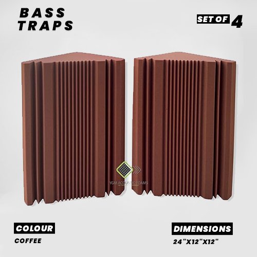 BIG Corner Bass Traps - Set of 4| 24"x12"x12" | Low Frequency Bass Absorber | Premium Grade, 50 Density (Coffee)