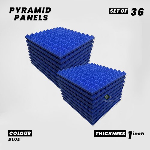 Pyramid Panels - Set of 36 | 1 Sqft, 1" Thick | 50 Density Studio Noise Reduction, Echo Absorption | Premium Grade | 3D Structure | BLUE